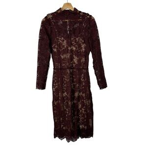 Boutique Burgundy Red Lace Overlay Long Sleeve Mini Dress S